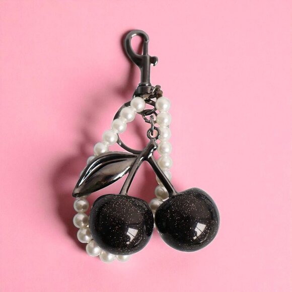 BLACK CHERRY Pearl Keychain Bag Charm NEW NIP - Picture 1 of 2